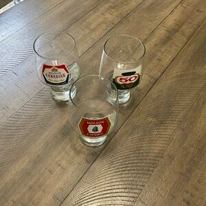 Vintage Footed Stackable Footed Beer Glasses Molson Canadian Labatt 12 oz Set